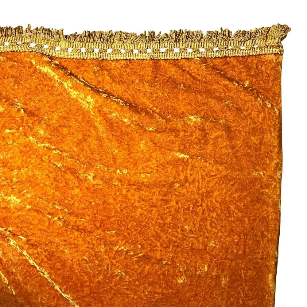 Vintage 1970s Gold Crushed Velvet Bedspread Fringe Full JCPenney Fashion Manor